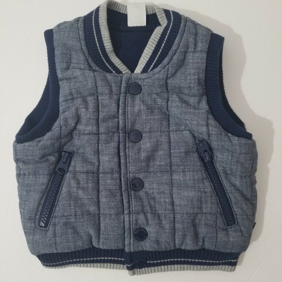Baby Gap Boys 6-12 Months Chambray Blue Navy Reversible Puffer Vest NWOT - Picture 1 of 4